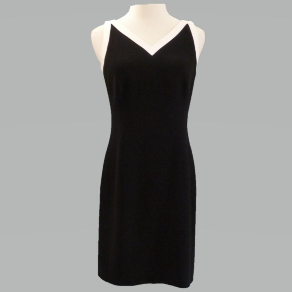 Ann Taylor 6P Black Sheath Dress with Ivory Trim